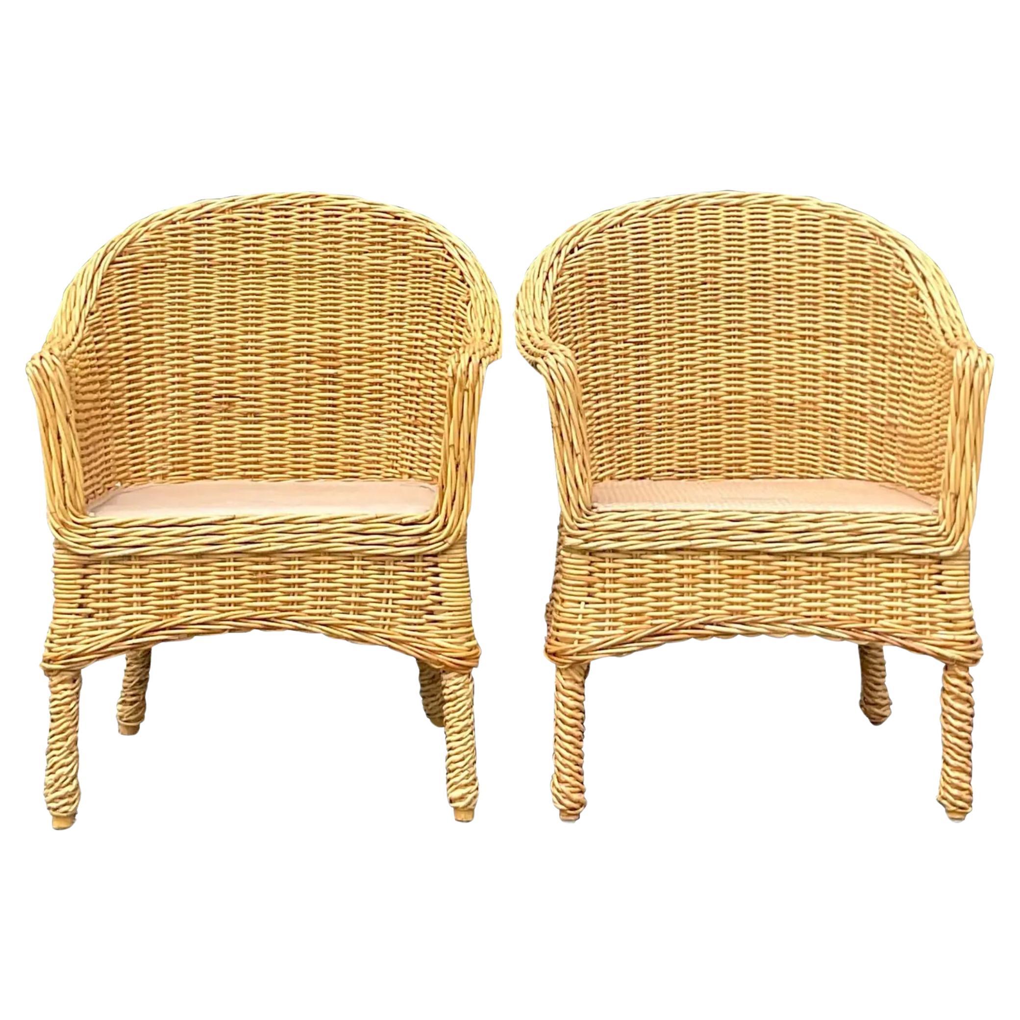 Vintage Walters Wicker Woven Rattan Lounge Chair- a Pair For Sale