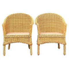 Walters Wicker-Loungesessel aus gewebtem Rattan, Vintage, ein Paar