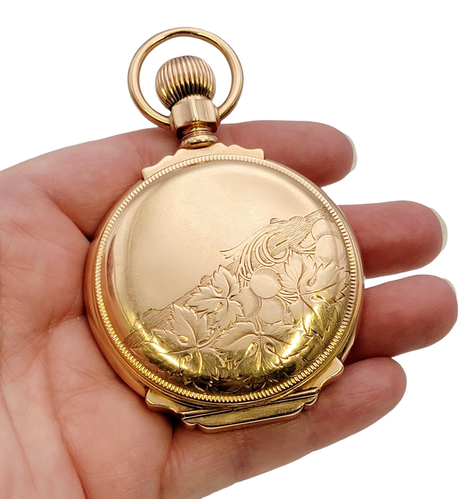 Vintage Waltham 14 Karat Rose Gold Pocket Watch with Hunter Case, Circa 1888 For Sale 7