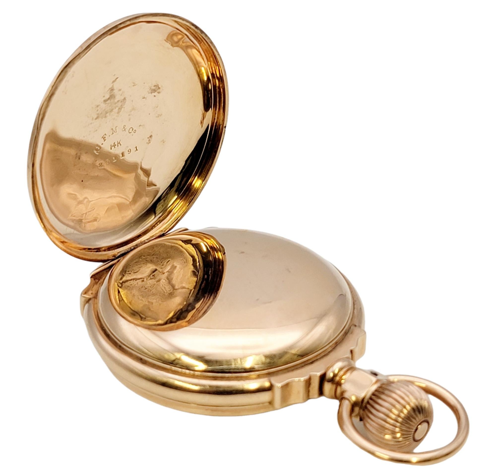 Women's or Men's Vintage Waltham 14 Karat Rose Gold Pocket Watch with Hunter Case, Circa 1888 For Sale