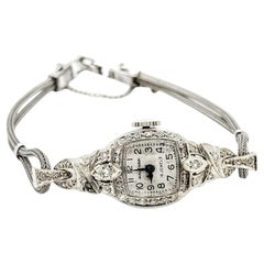 Vintage Waltham 14k White Gold Diamond Accent Wind-Up Wristwatch