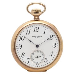 Used Waltham Antique 45mm 18k Gold White Dial Hand Wound Pocket Watch 976053