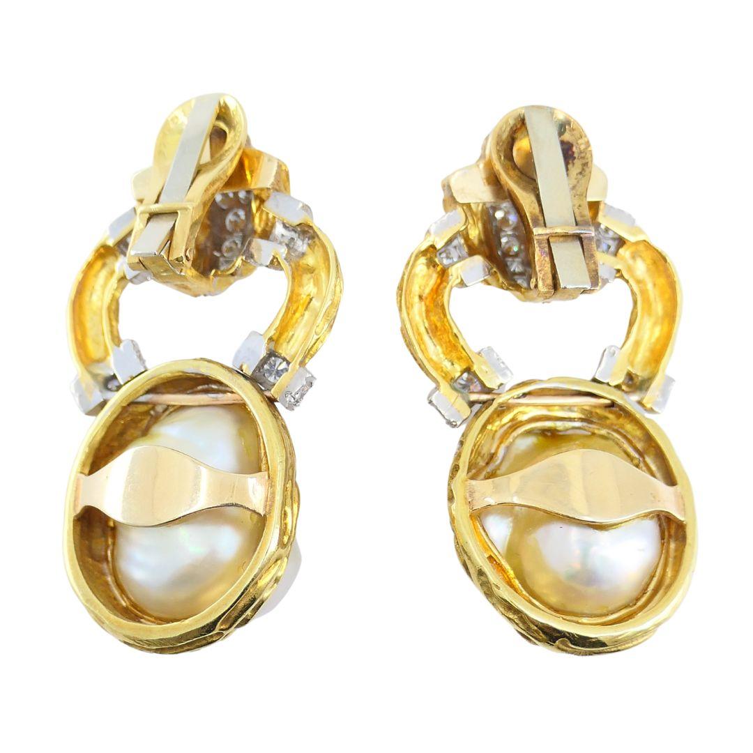 Vintage Wander 18k zweifarbiges Gold Diamant Perlen Clip Ohrringe im Angebot 7
