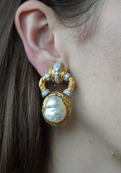 Vintage Wander 18k Two-tone Gold Diamond Pearl Clip Earrings