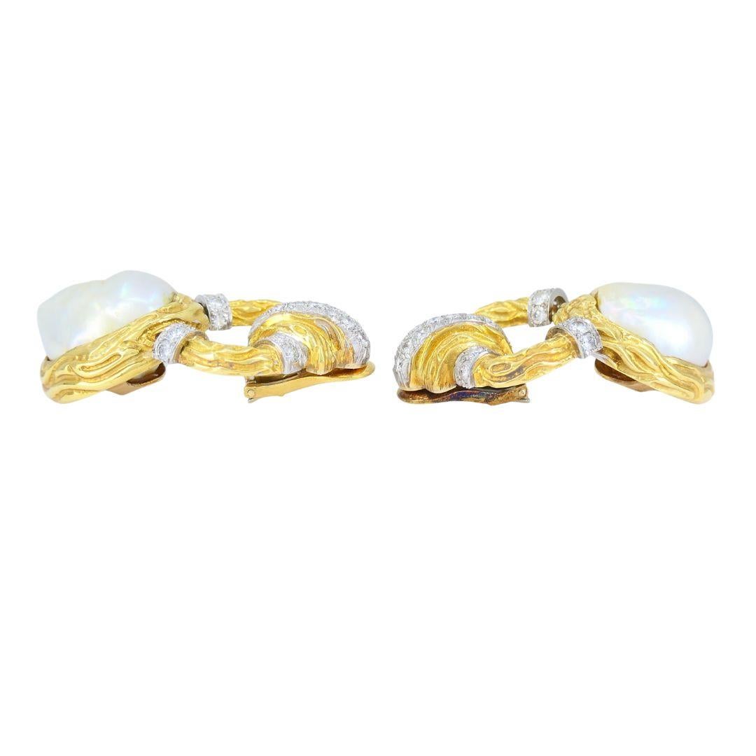 Vintage Wander 18k zweifarbiges Gold Diamant Perlen Clip Ohrringe im Angebot 1