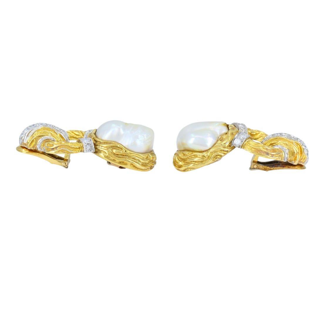 Vintage Wander 18k zweifarbiges Gold Diamant Perlen Clip Ohrringe im Angebot 2