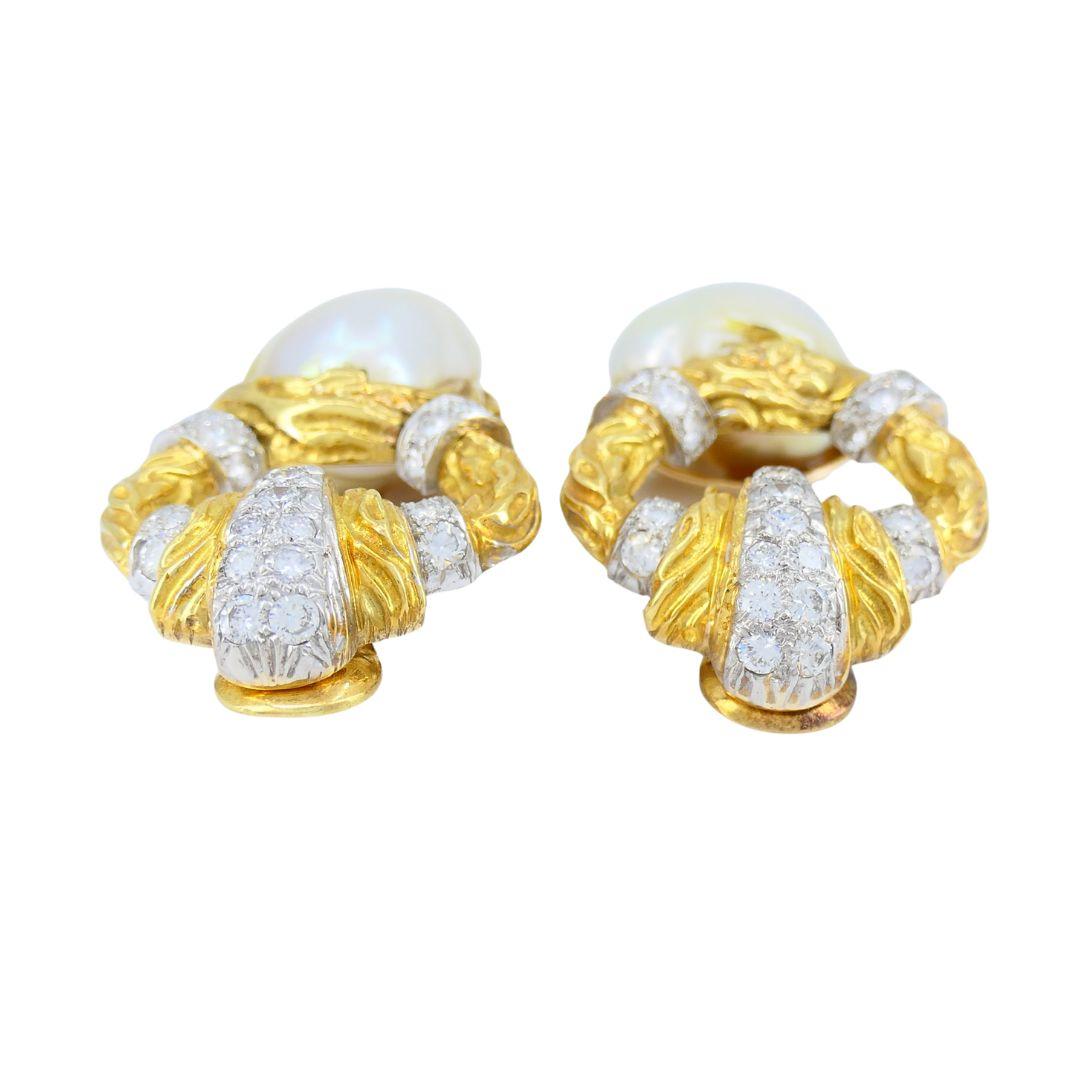 Vintage Wander 18k zweifarbiges Gold Diamant Perlen Clip Ohrringe im Angebot 3
