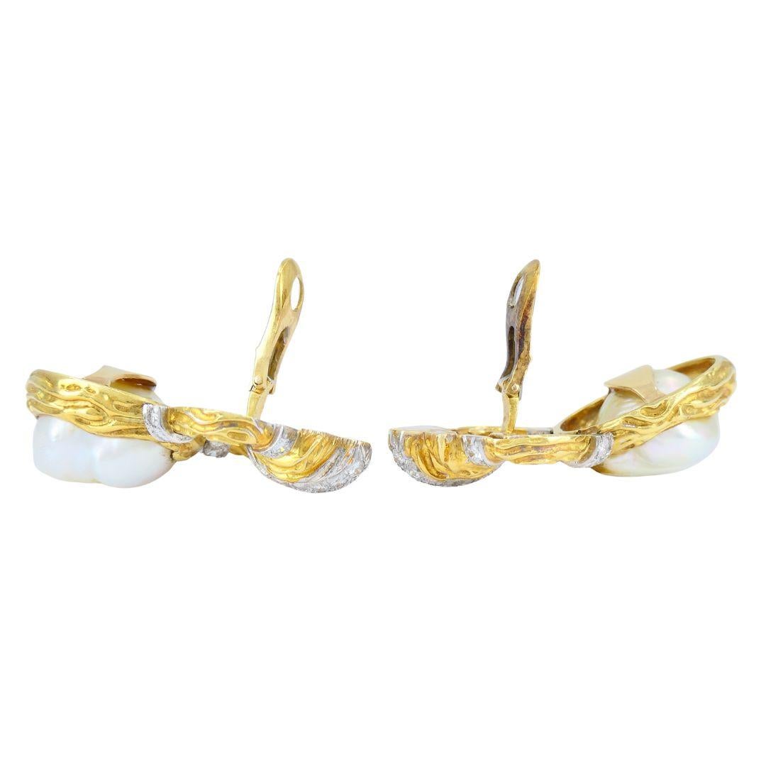 Vintage Wander 18k zweifarbiges Gold Diamant Perlen Clip Ohrringe im Angebot 4