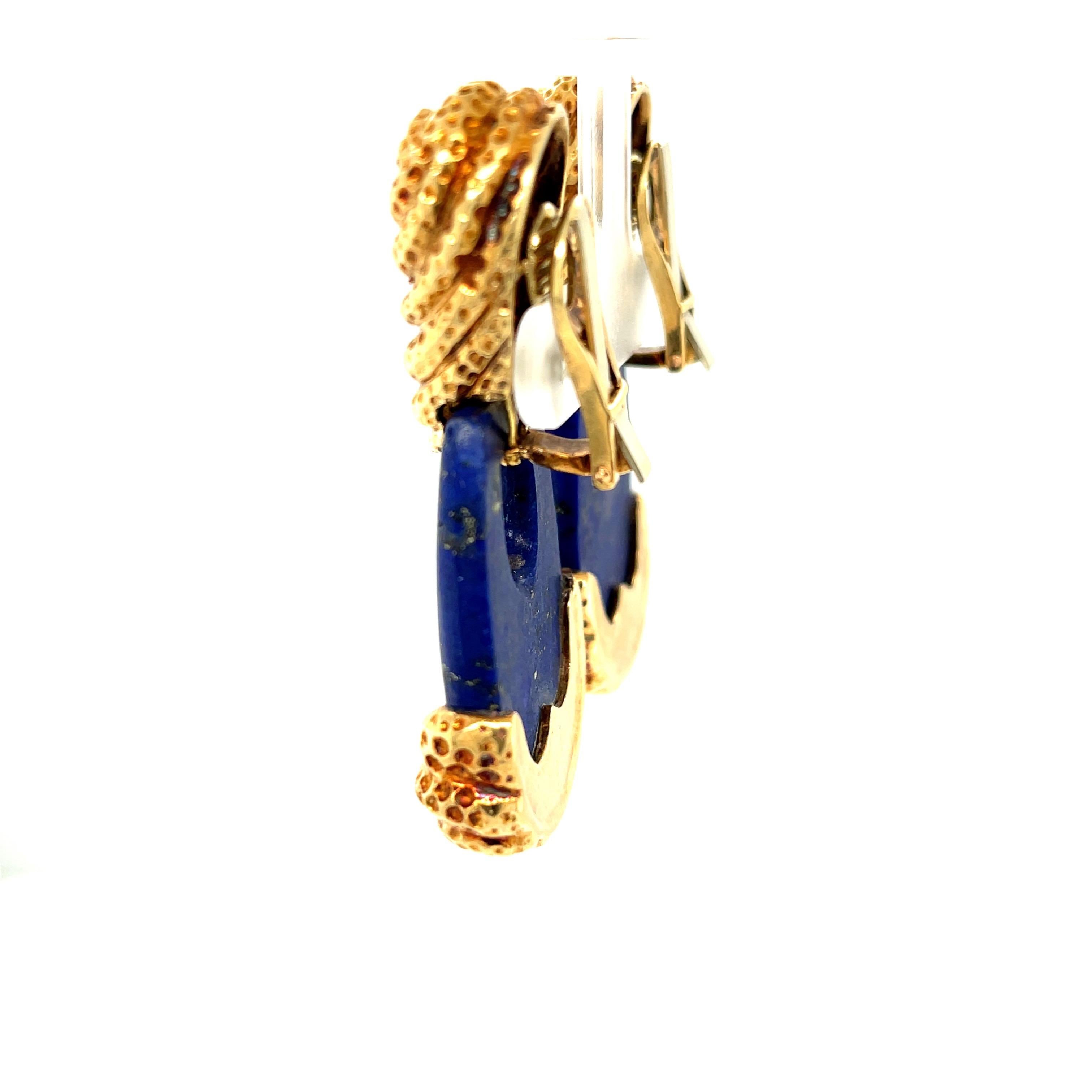 Modern Vintage Wander Lapis 18 Karat Gold Doorknocker Earrings
