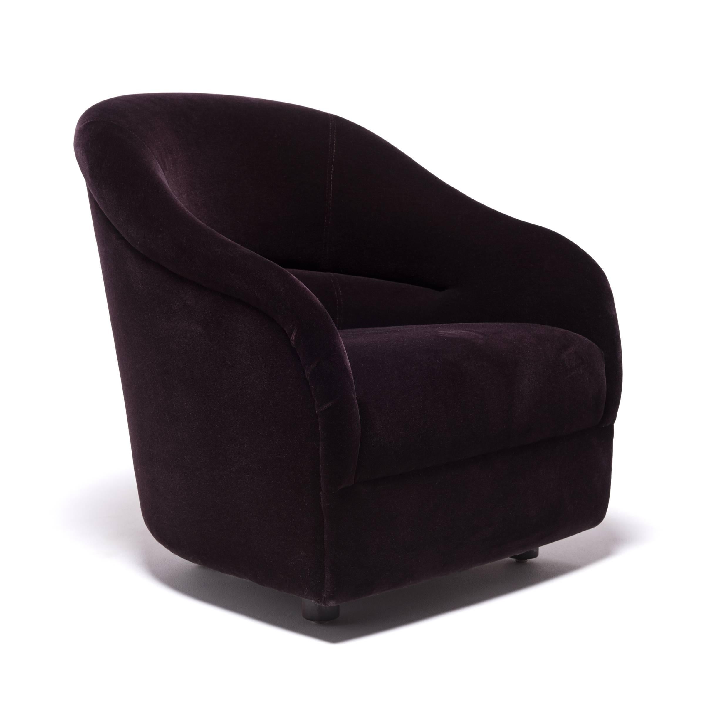 American Vintage Ward Bennett Barrel Lounge Chair in Eggplant Mohair