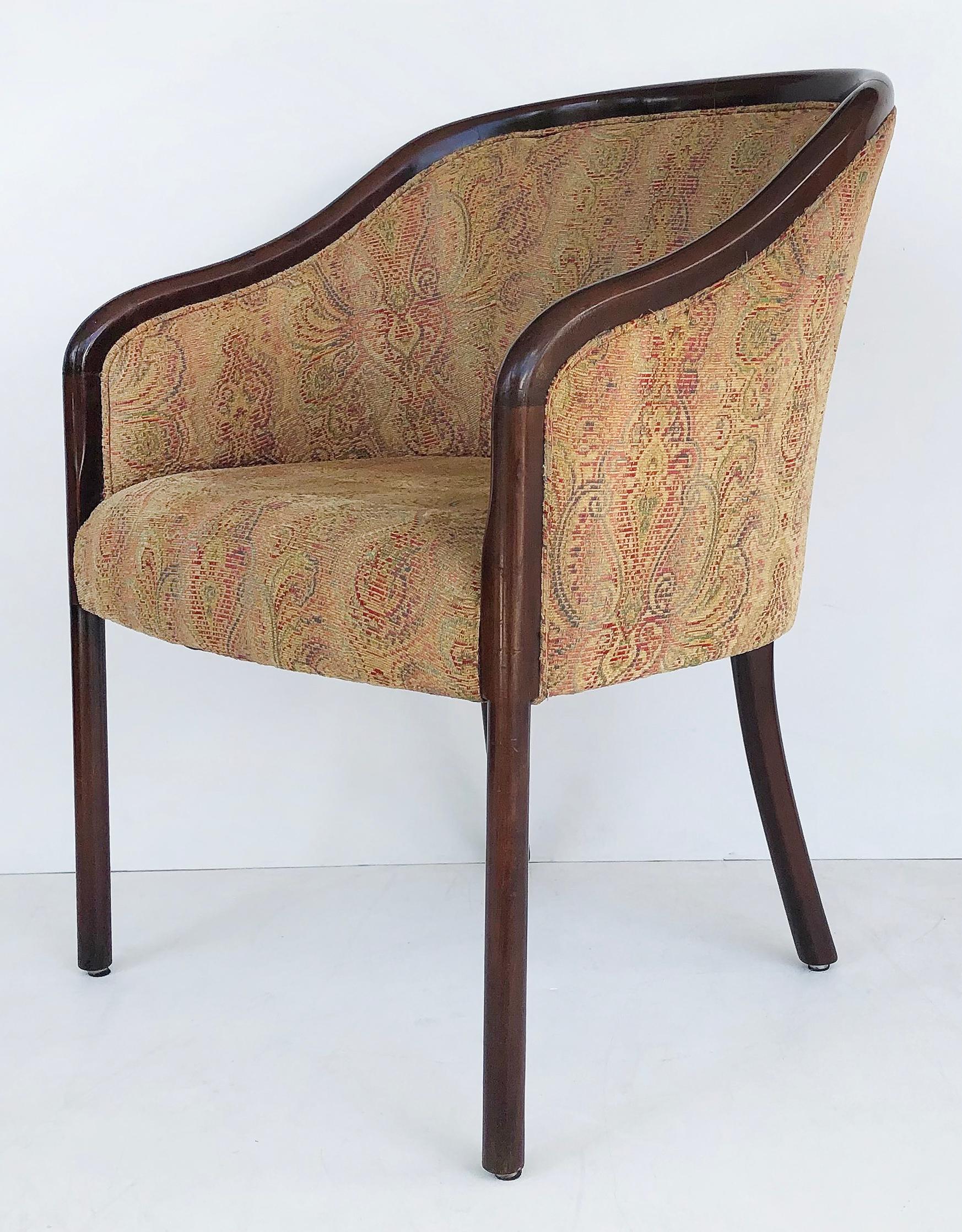 American Vintage Ward Bennett Brickell Barrel Back Chairs, Upholstered Pair