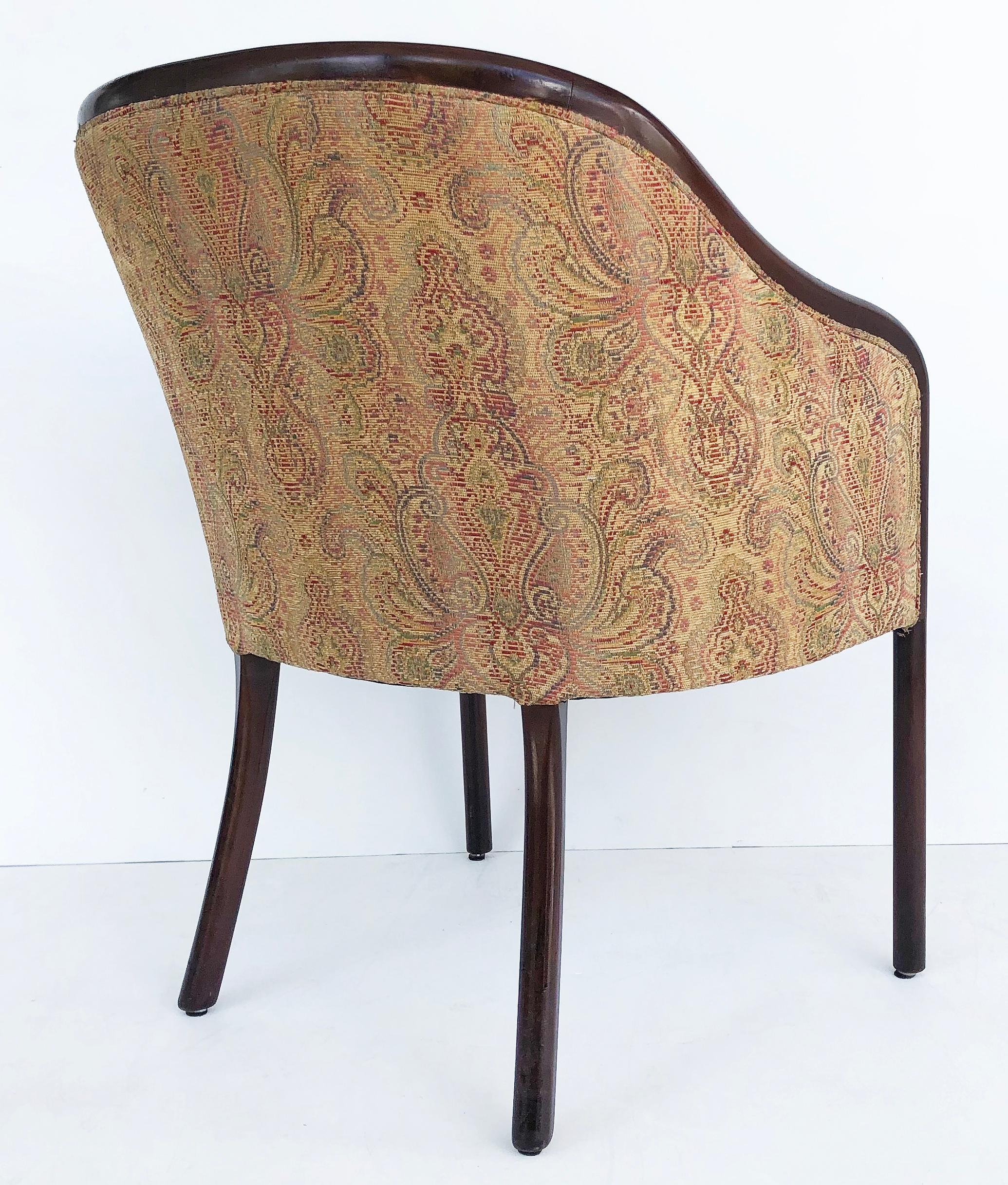 Fabric Vintage Ward Bennett Brickell Barrel Back Chairs, Upholstered Pair