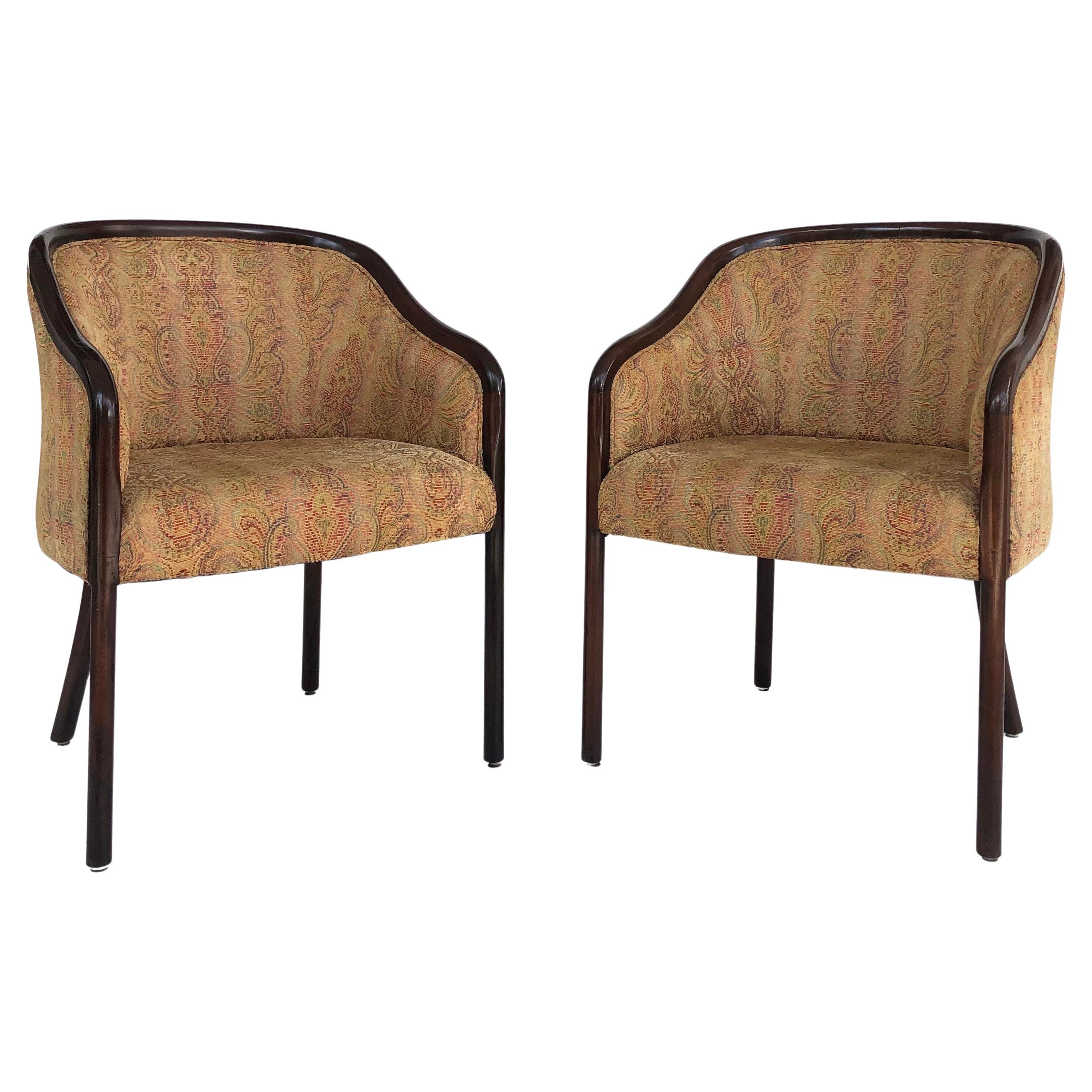 Vintage Ward Bennett Brickell Barrel Back Chairs, Upholstered Pair