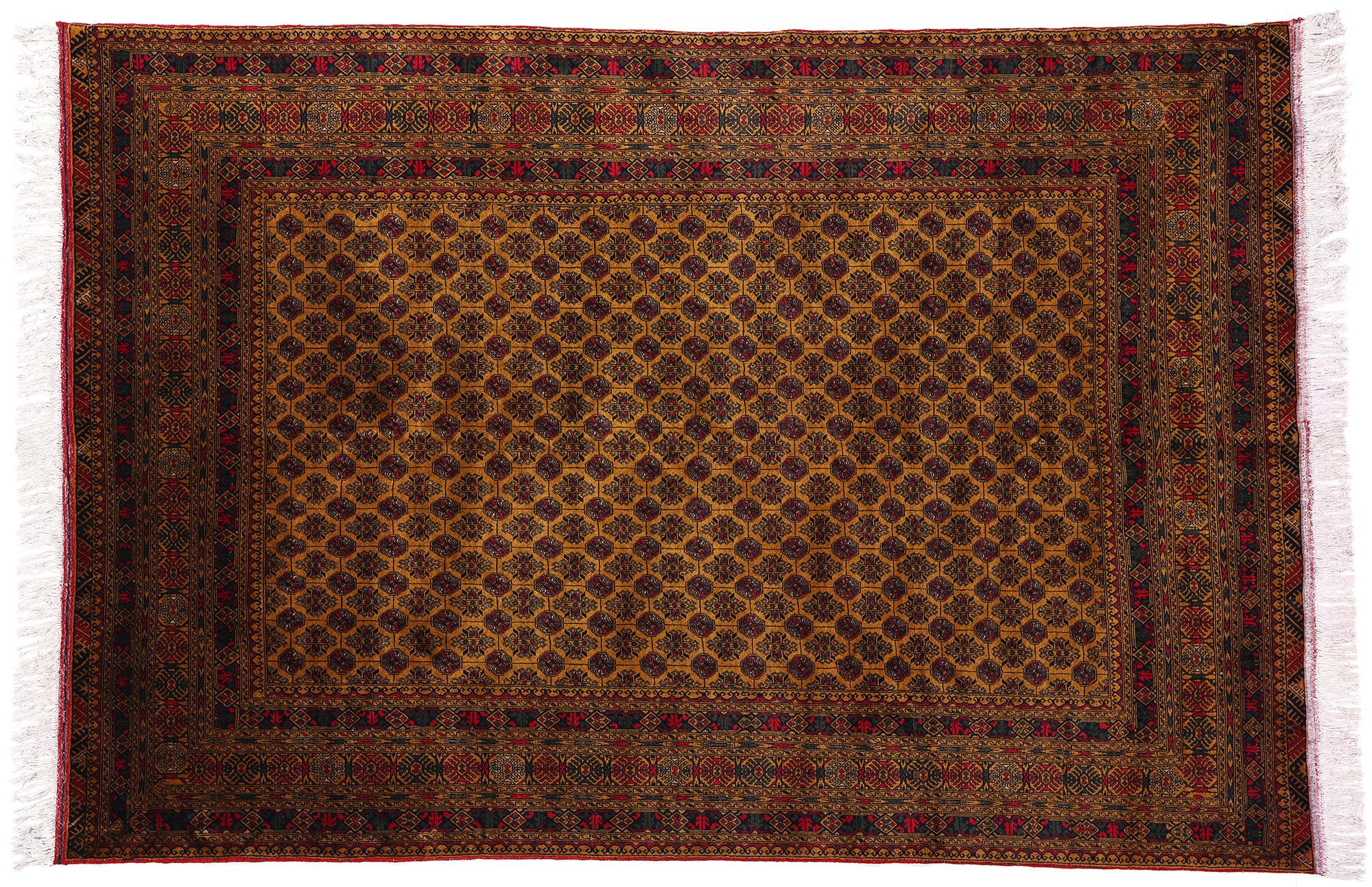 Vintage Warm Earth-Tone Afghan Turkoman Wool Area Rug, 06'05 x 09'06 in vendita 2
