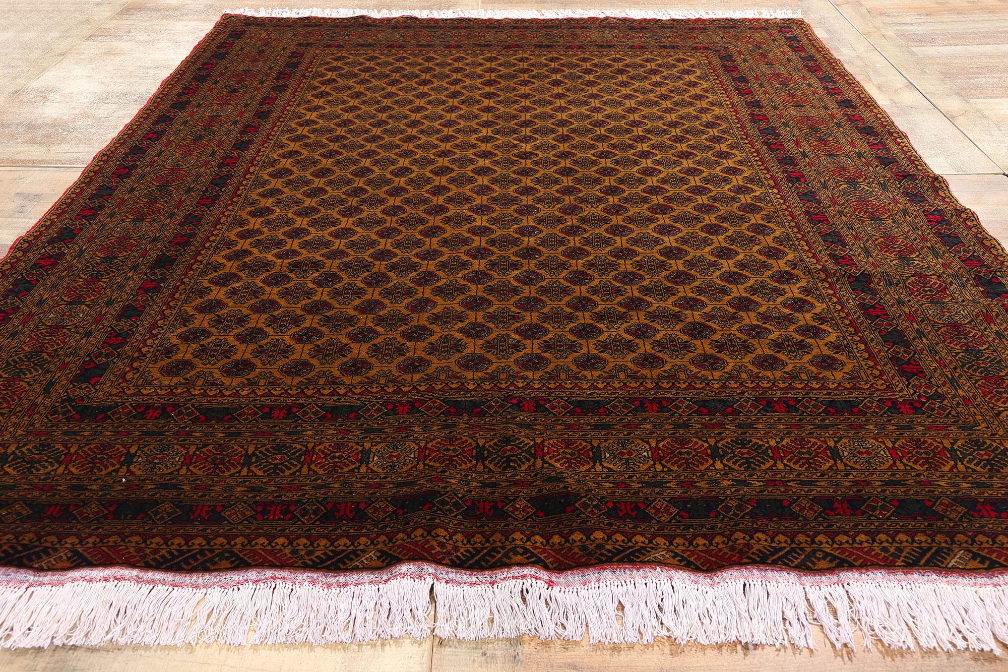 Lana Vintage Warm Earth-Tone Afghan Turkoman Wool Area Rug, 06'05 x 09'06 in vendita