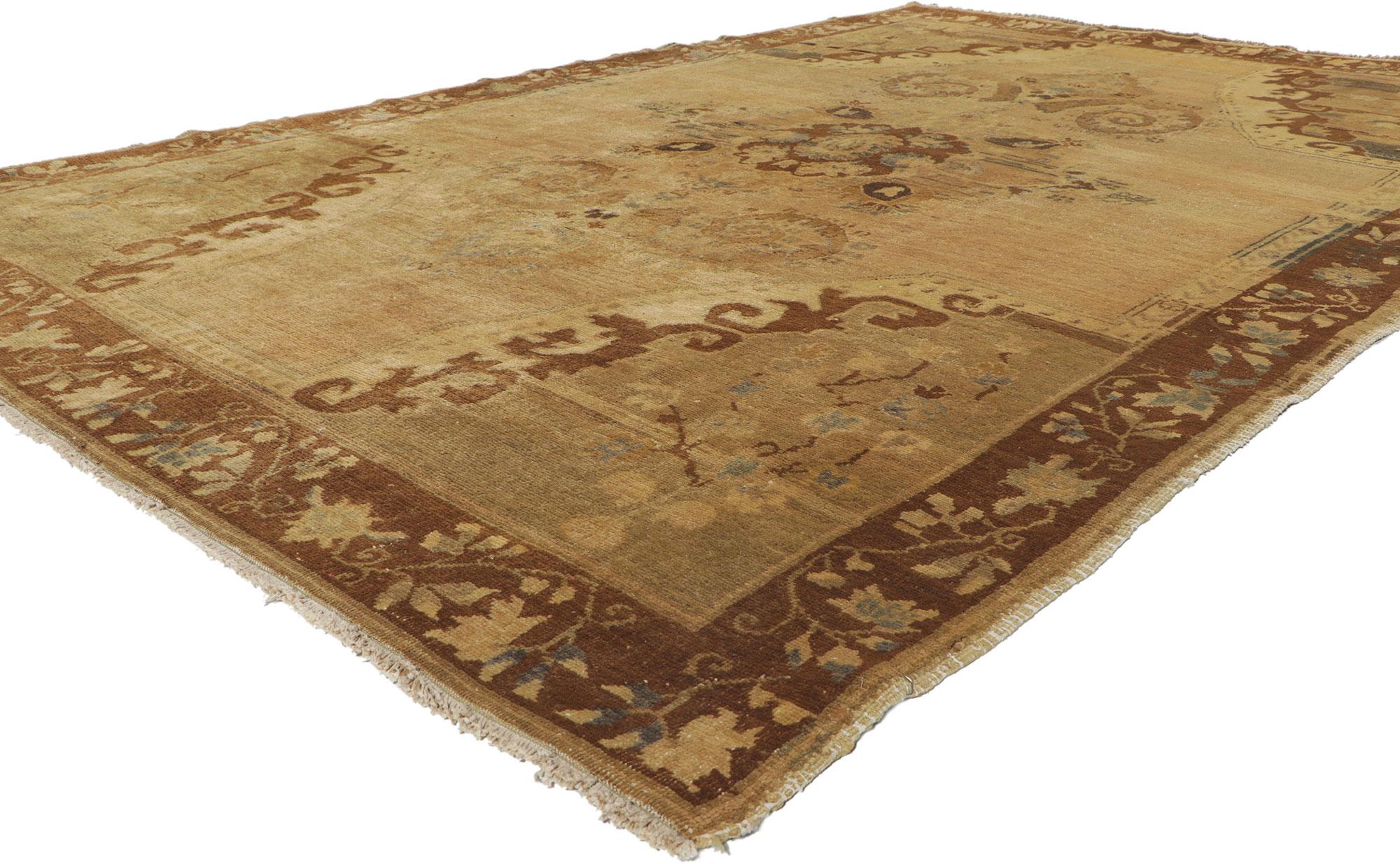 50016 Vintage Turkish Kars Rug with Mid-Century Modern Style 06'08 x 09'11. Characterized by the cozy simplicity of Mid-Century Modern style and effortless beauty, this hand-knotted wool vintage Turkish Kars rug provides a feeling of cozy