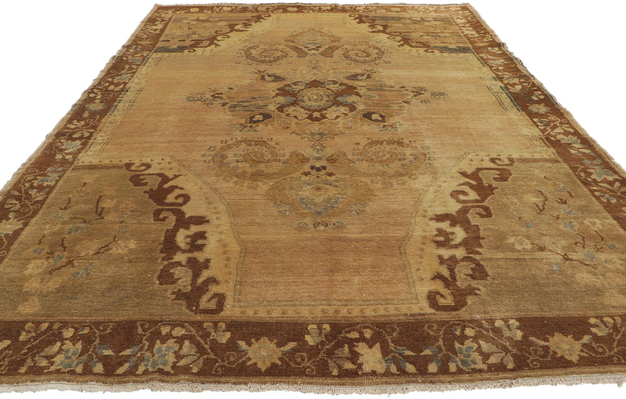 Hand-Knotted Vintage Warm Earth-Tone Turkish Kars Rug with Mid-Century Modern Style For Sale