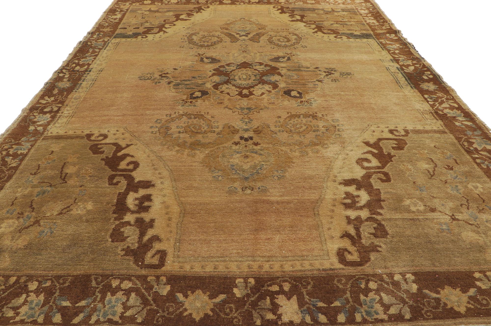 Vintage Warm Earth-Tone Turkish Kars Rug with Mid-Century Modern Style In Good Condition For Sale In Dallas, TX