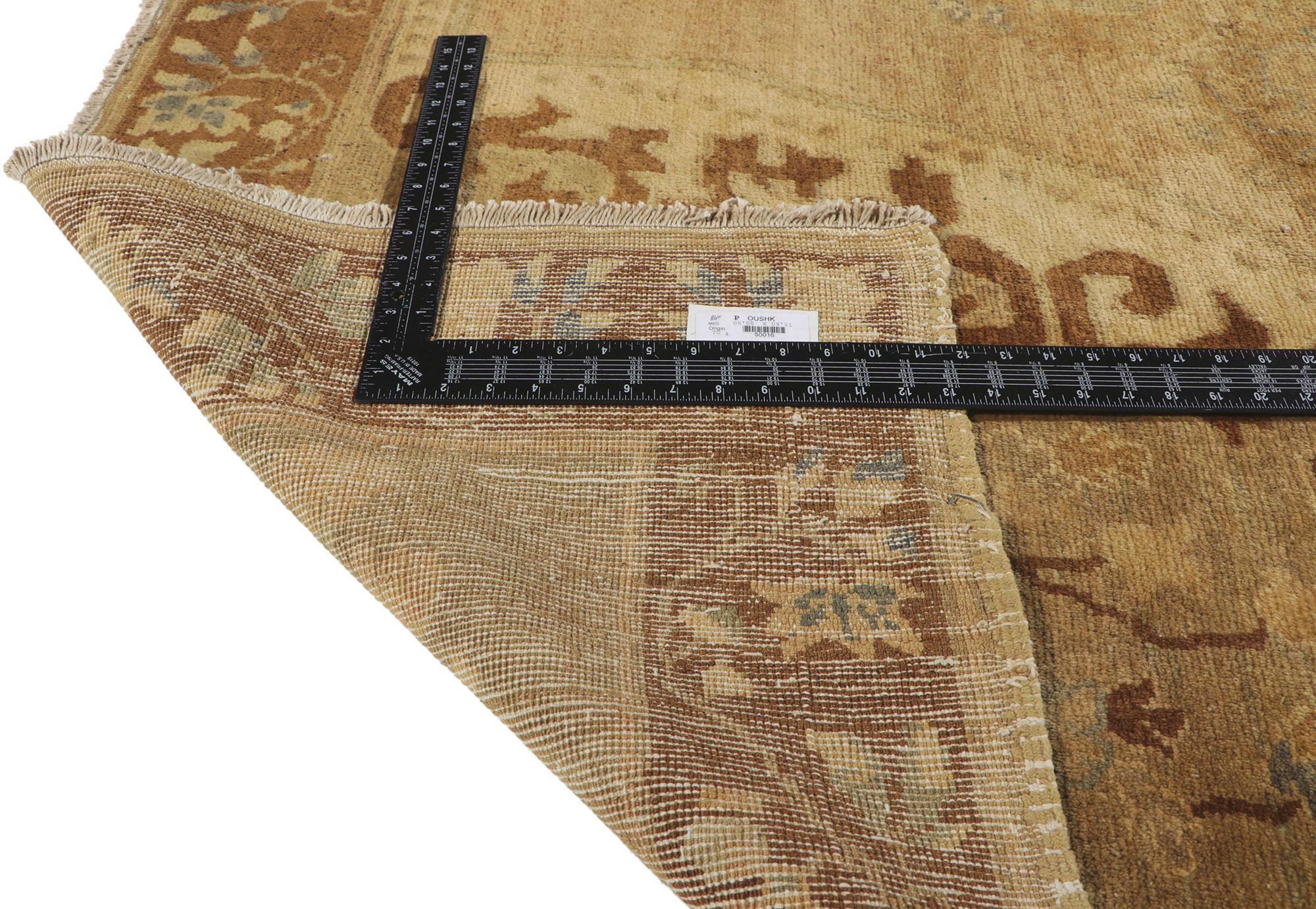 20th Century Vintage Warm Earth-Tone Turkish Kars Rug with Mid-Century Modern Style For Sale