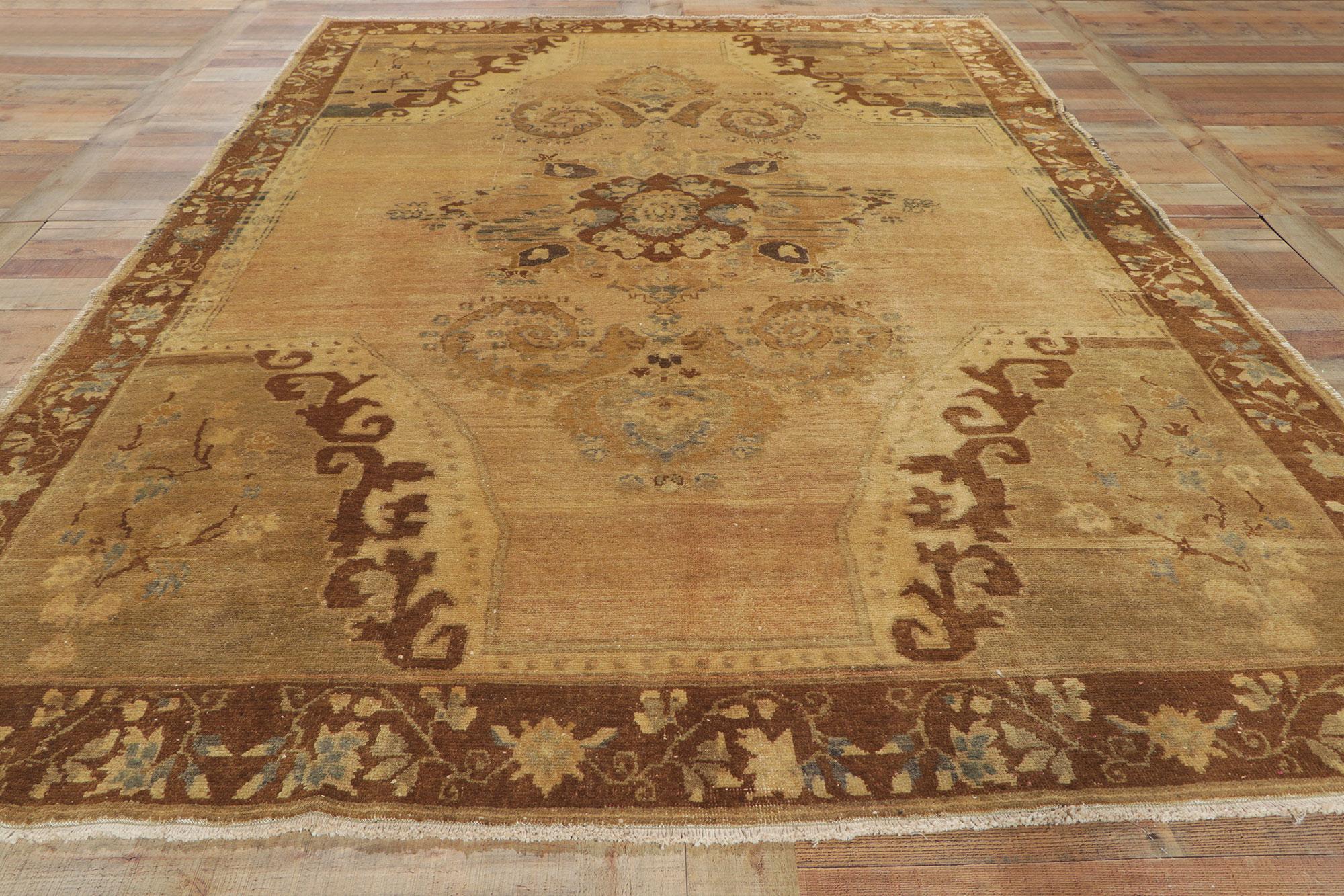 Vintage Warm Earth-Tone Turkish Kars Rug with Mid-Century Modern Style For Sale 1