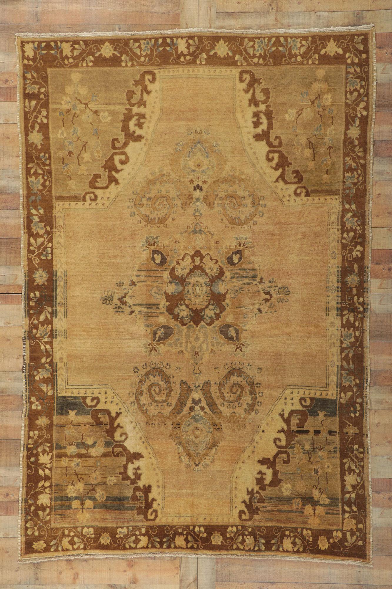 Vintage Warm Earth-Tone Turkish Kars Rug with Mid-Century Modern Style For Sale 2