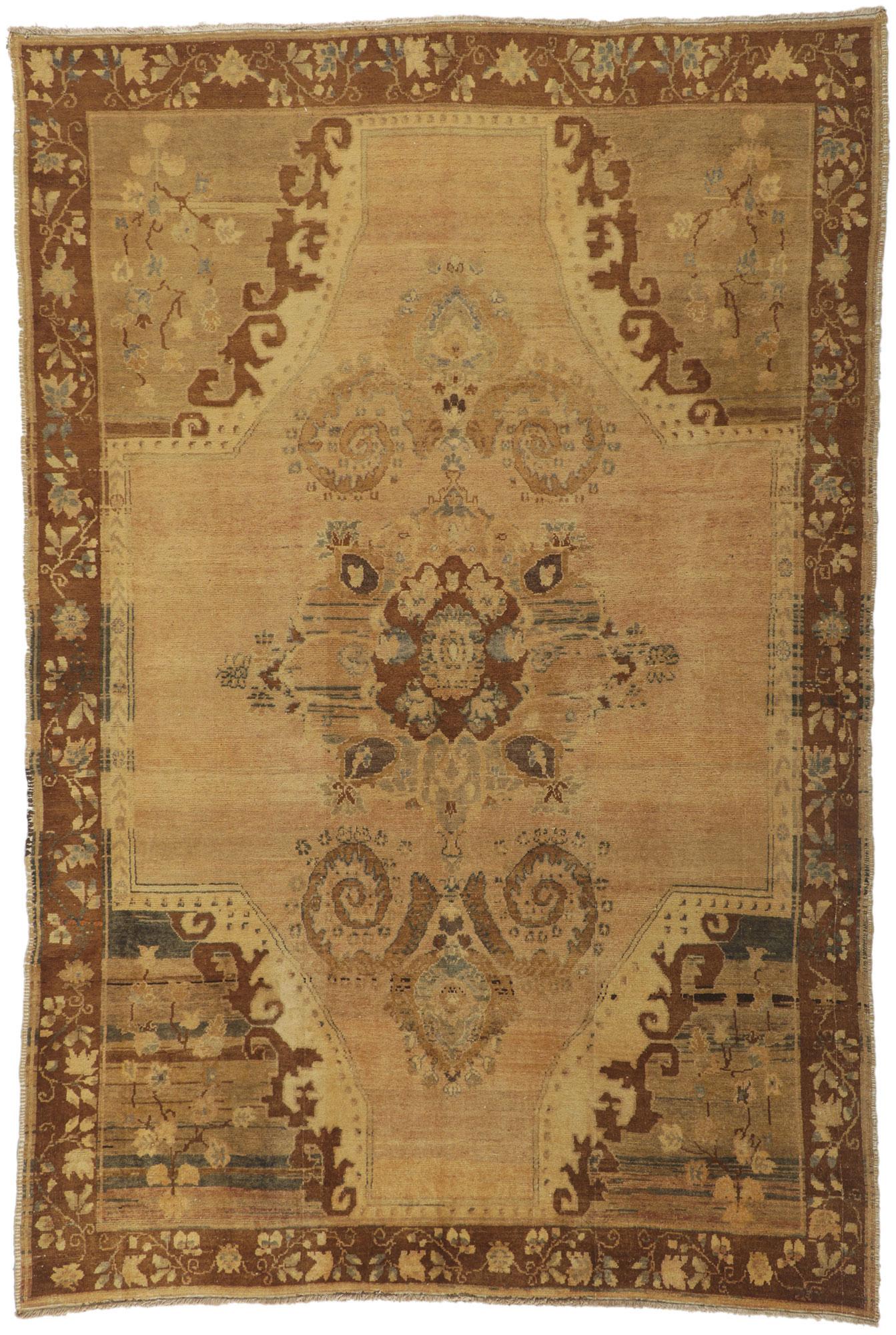 Vintage Warm Earth-Tone Turkish Kars Rug with Mid-Century Modern Style For Sale 3