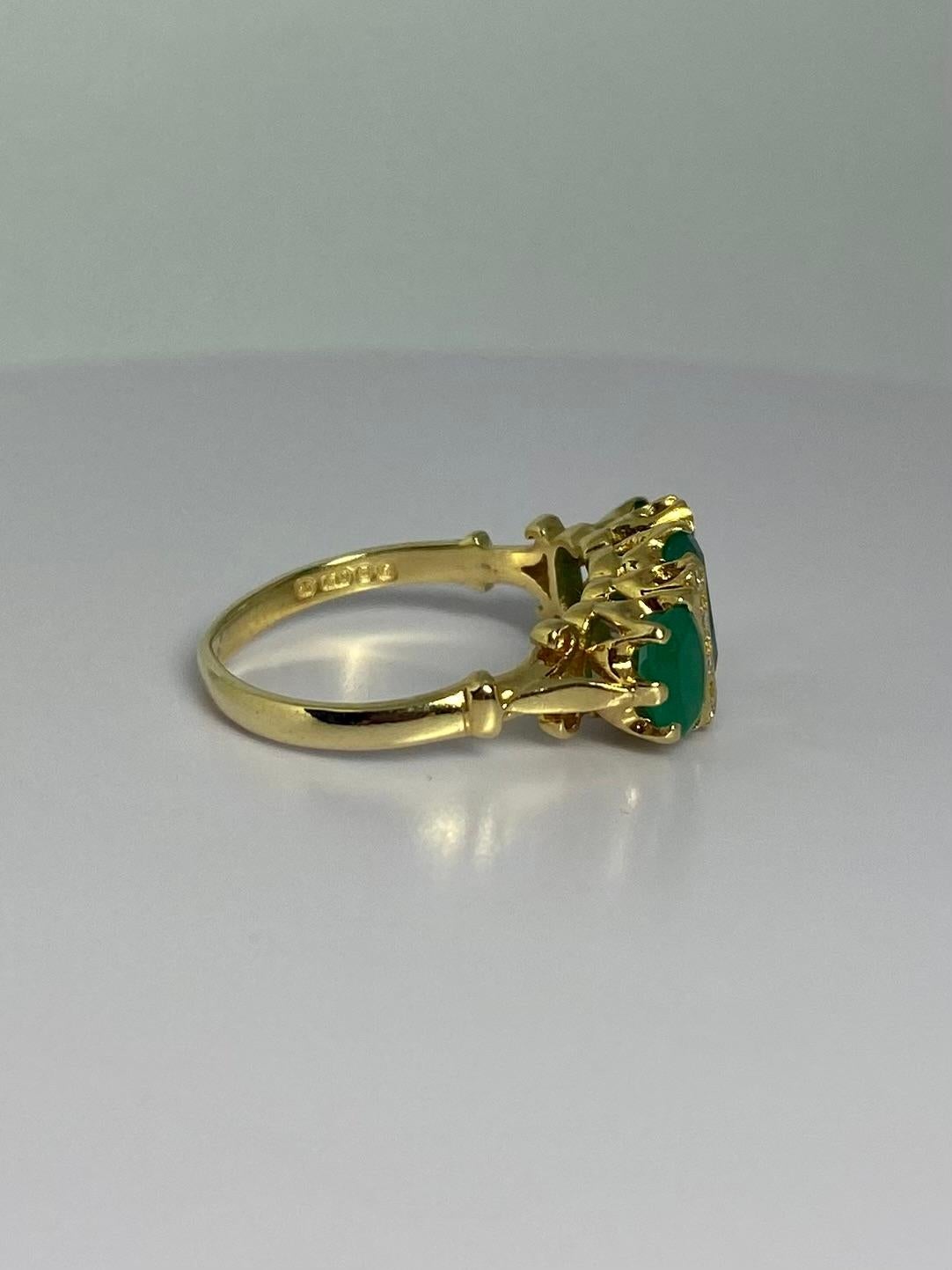 Vintage Warm Golden Ring with Natural Diamonds and Natural Emeralds, 1950s In Good Condition For Sale In Heemstede, NL