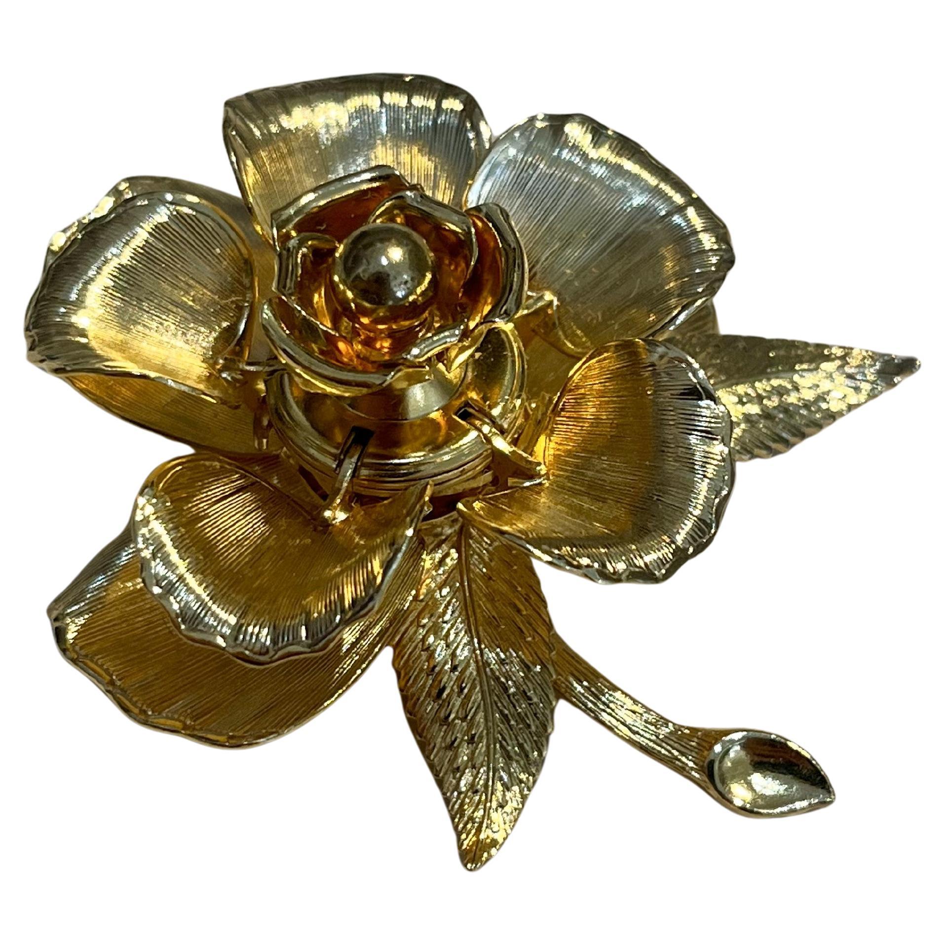 Vintage Warner Day & Night Gold Plated Floral Brooch For Sale