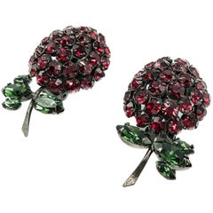 Vintage Warner Strawberry Green & Red Crystal Earrings 1950s
