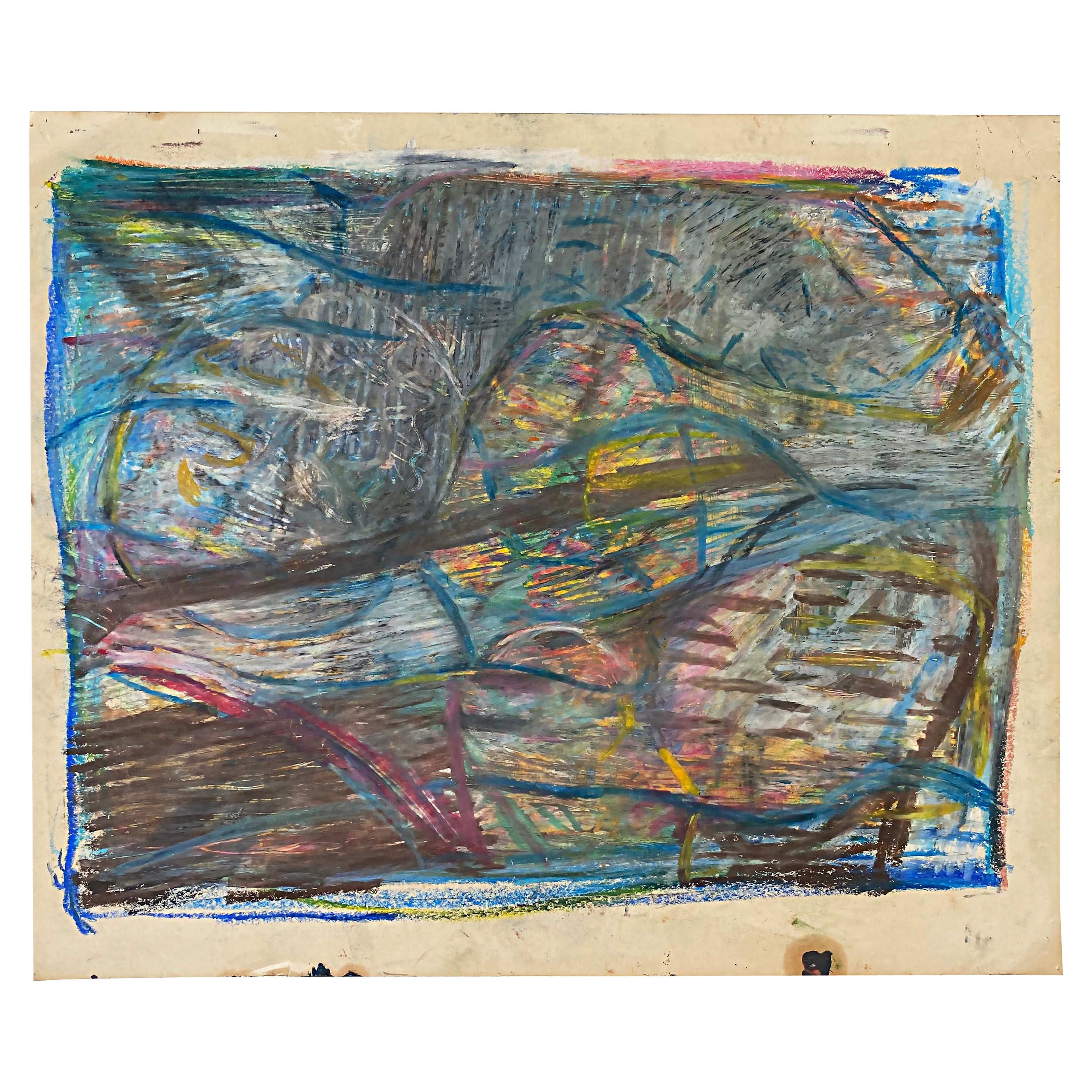 Vintage Warren Fischer Abstract Pastel Drawing on Paper