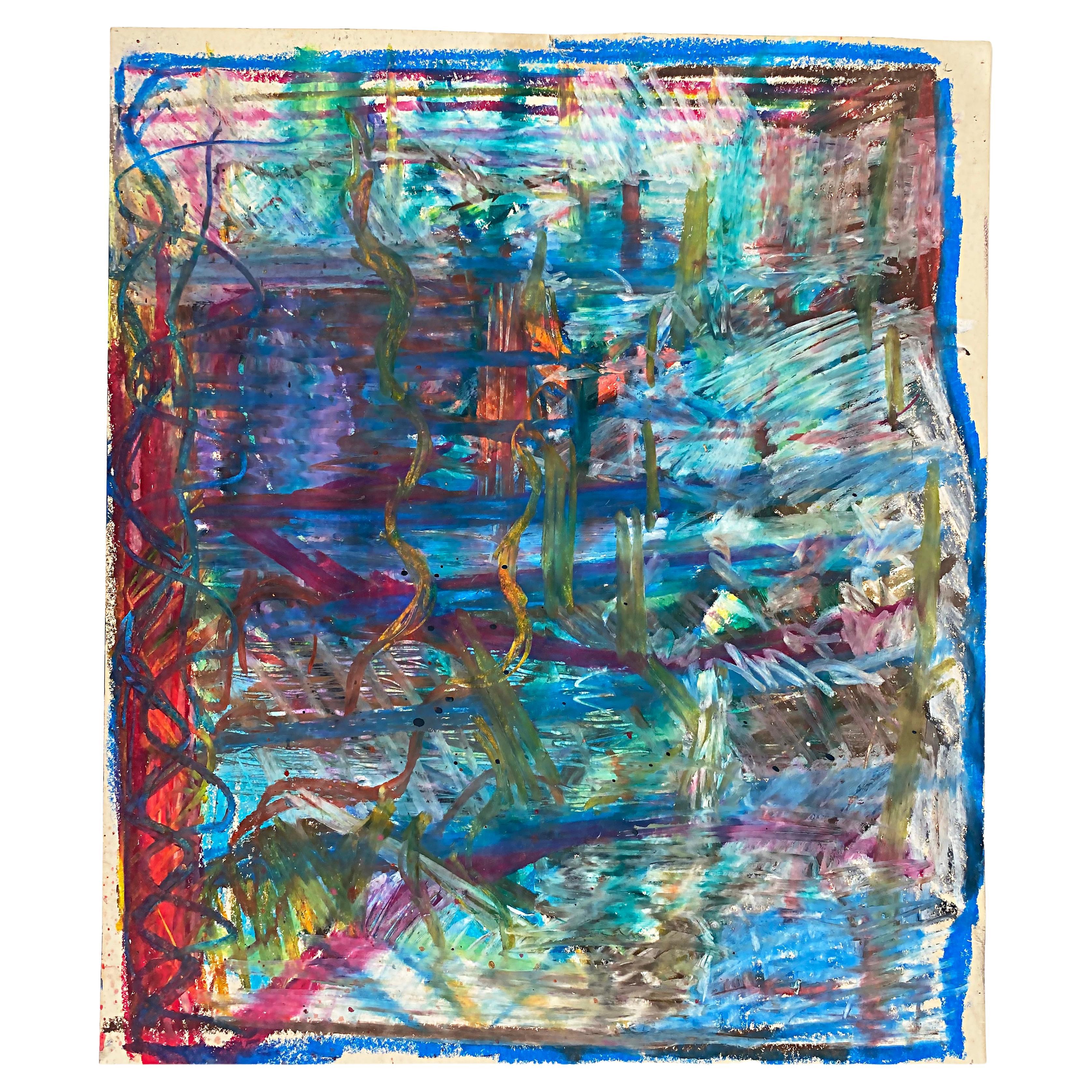 Warren Fischer - Dessin abstrait au pastel sur papier, vintage
