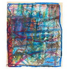 Disegno astratto a pastello su carta d'epoca di Warren Fischer