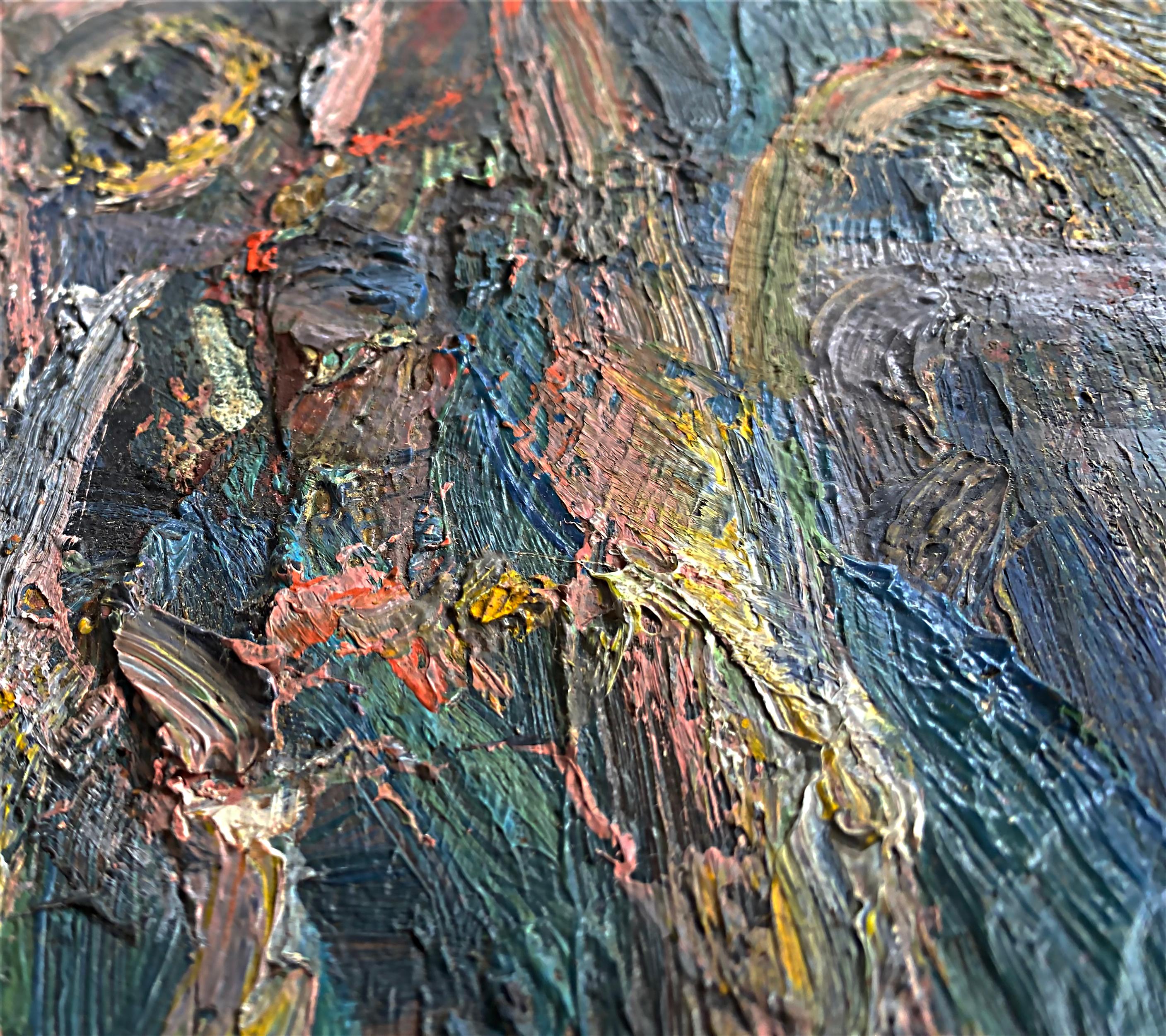 Vintage Warren Fischer figurative abstrakte Ölgemälde.
Zum Verkauf angeboten wird ein figuratives abstraktes Ölgemälde auf Leinwand von dem amerikanischen Künstler Warren Fischer (1943-2001). Das Gemälde ist Teil des Nachlasses des Künstlers.