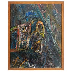 Peinture à l'huile abstraite figurative vintage Warren Fischer