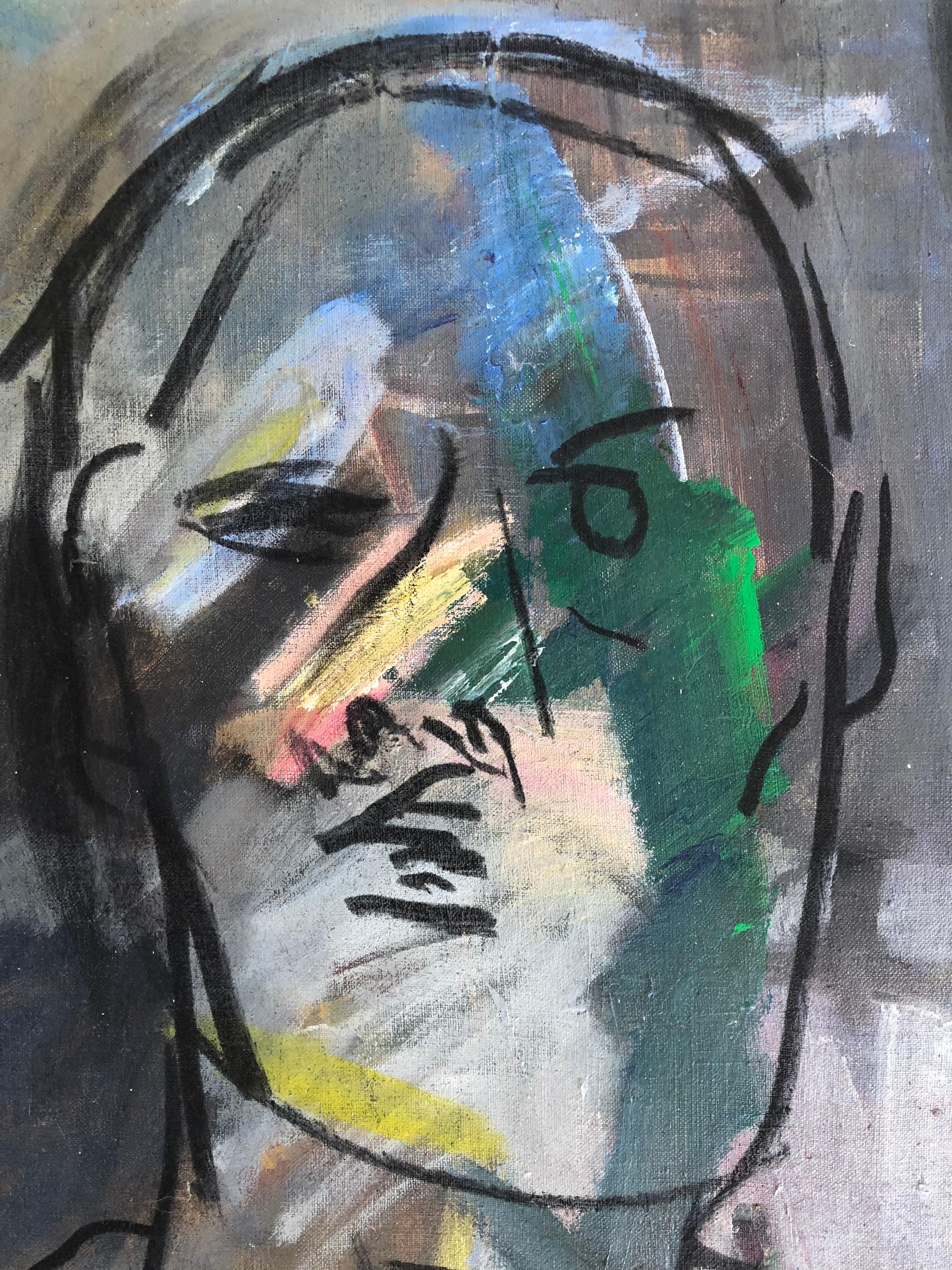 Vintage Warren Fischer figurative abstrakte Malerei auf Leinwand

Zum Verkauf angeboten wird ein figuratives abstraktes Gemälde auf Leinwand von dem amerikanischen Künstler Warren Fischer (1943-2001). Das Gemälde ist Teil des Nachlasses des