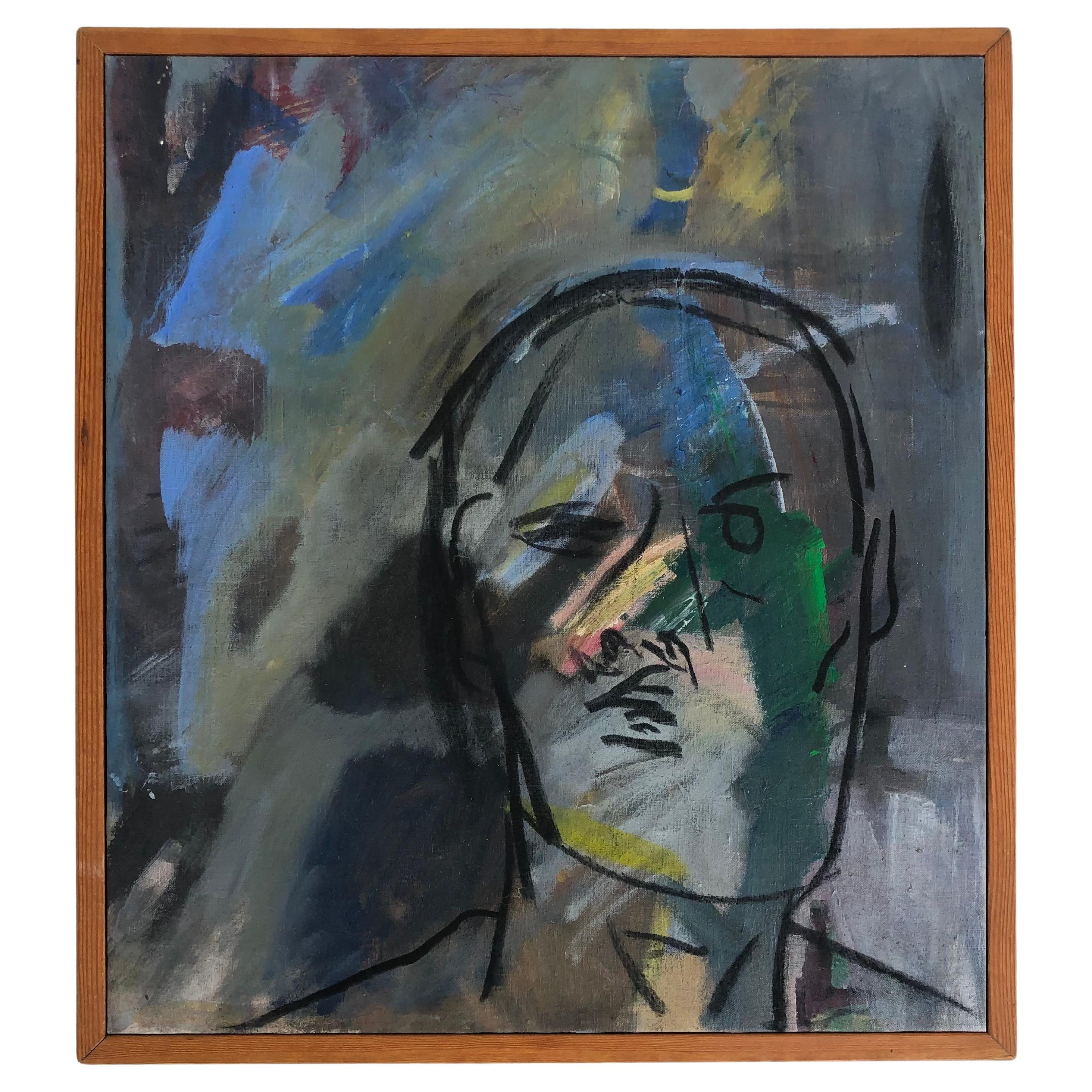 Vintage Warren Fischer Figurative Abstract Painting on Canvas For Sale