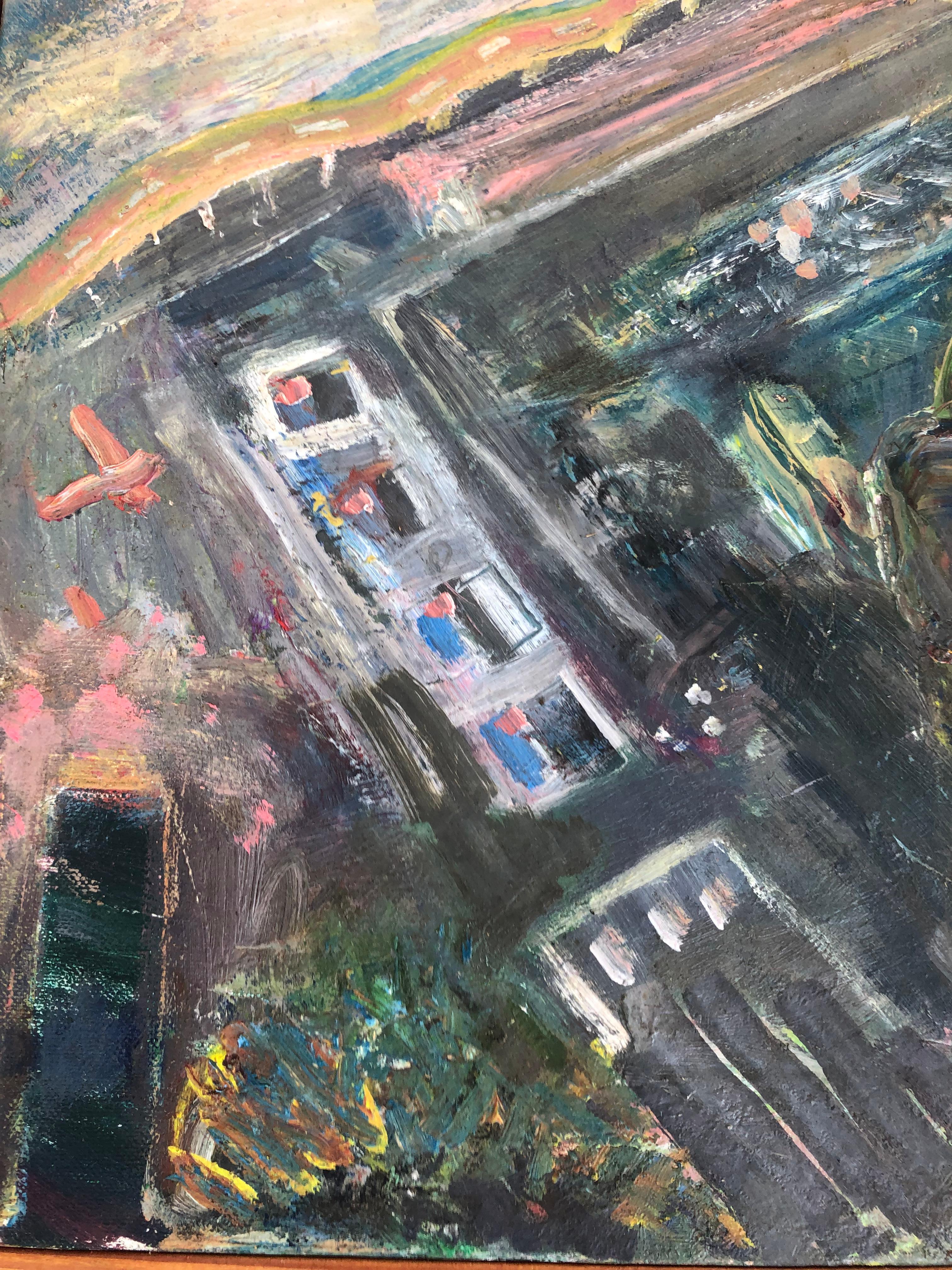Pittura astratta figurativa d'epoca di Warren Fischer su tela di lino

In vendita un dipinto figurativo astratto su tela di lino dell'artista americano Warren Fischer (1943-2001). Il dipinto fa parte del patrimonio dell'artista. Fischer ha