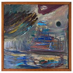Peinture acrylique abstraite vintage encadrée Warren Fischer