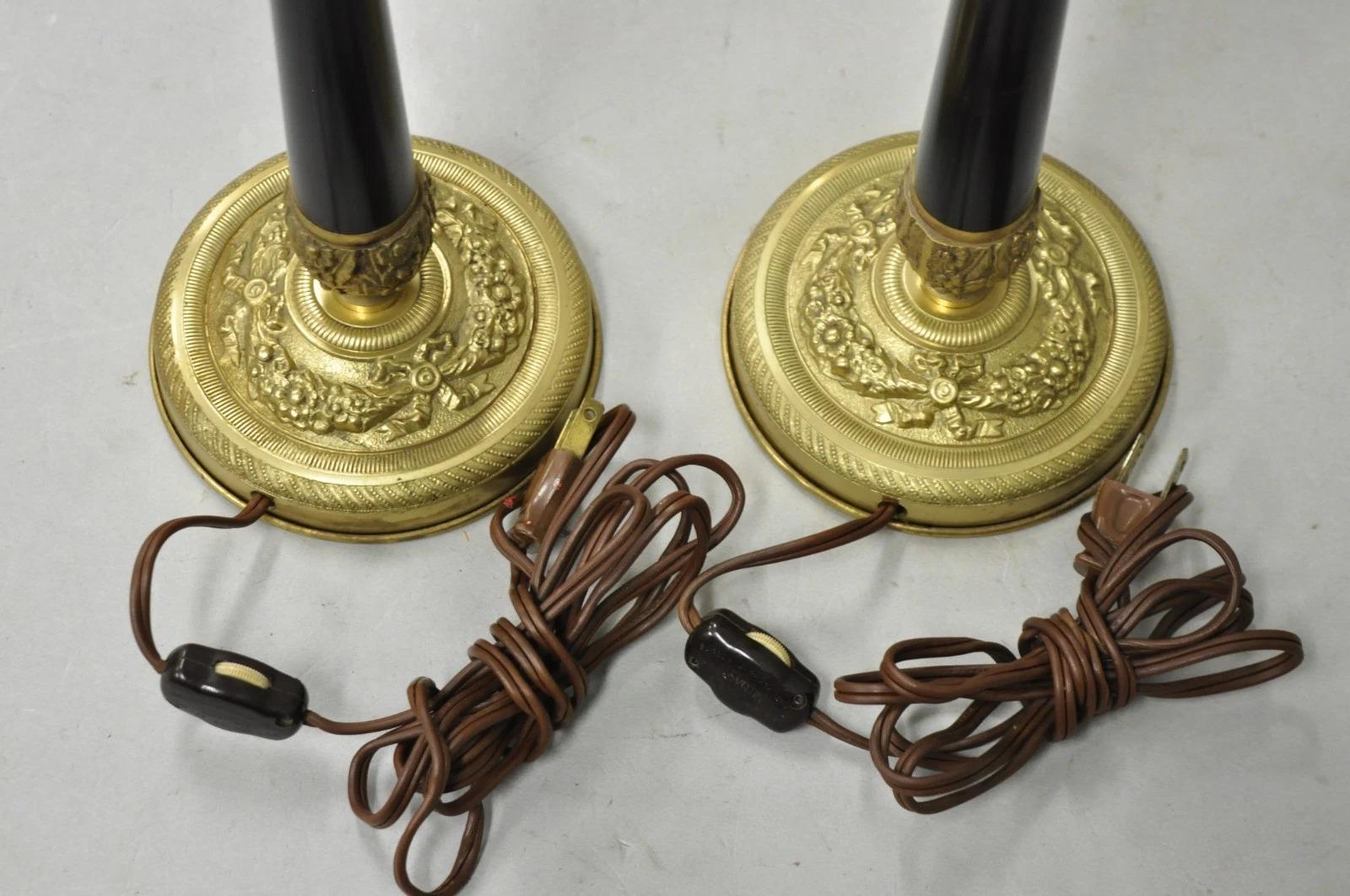 Vintage Warren Kessler French Empire Bronze Candlestick Small Table Lamps a Pair For Sale 4