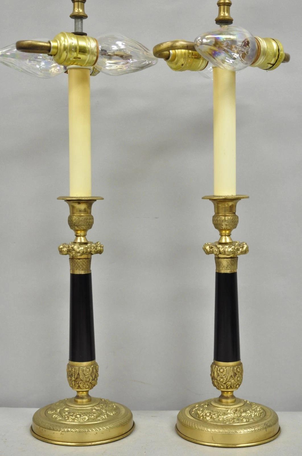 Vintage Warren Kessler French Empire Bronze Candlestick Small Table Lamps a Pair For Sale 5