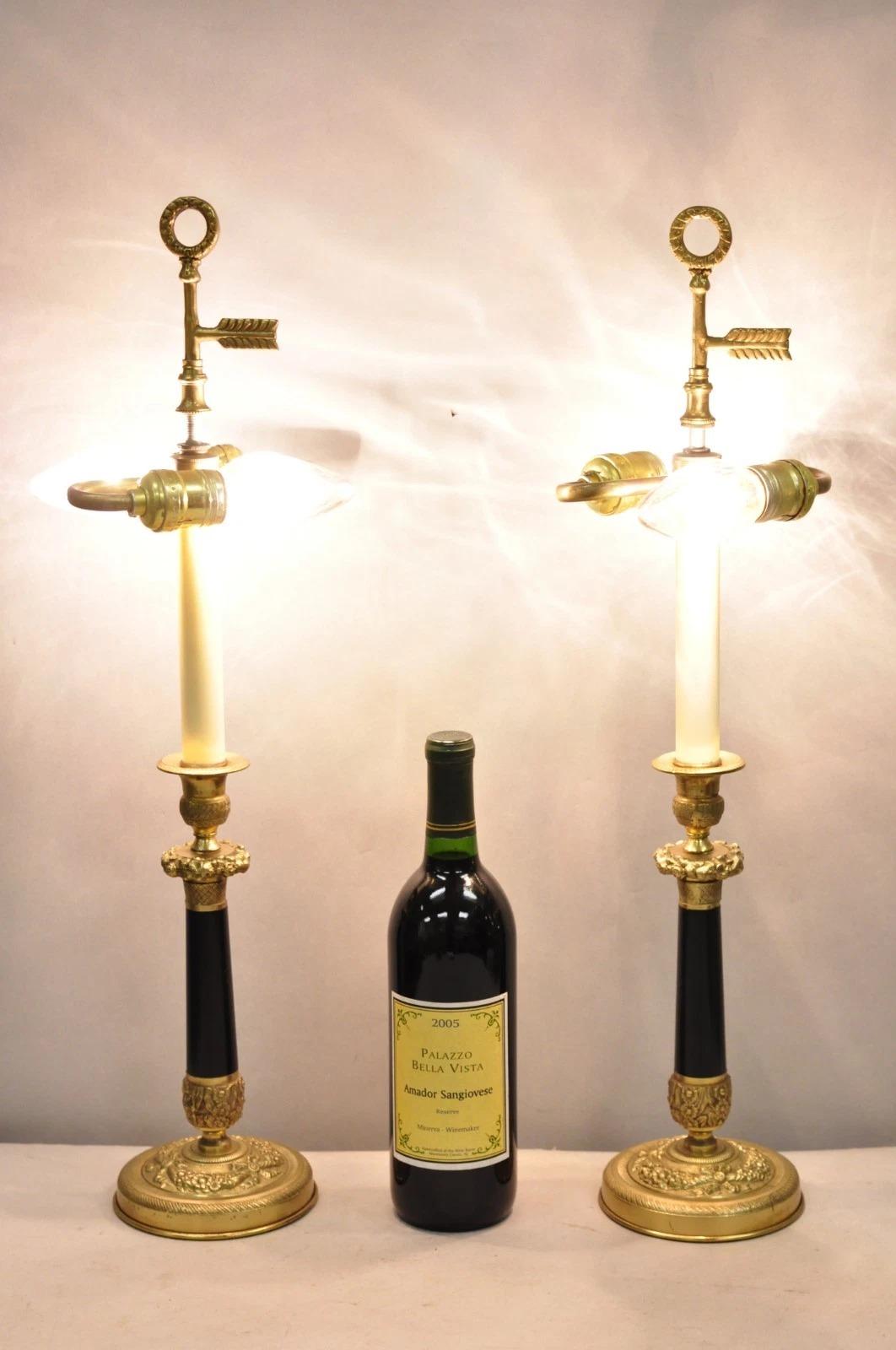 Vintage Warren Kessler French Empire Bronze Candlestick Small Table Lamps a Pair For Sale 6