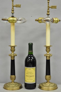 Vintage Warren Kessler French Empire Bronze Candlestick Small Table Lamps a Pair