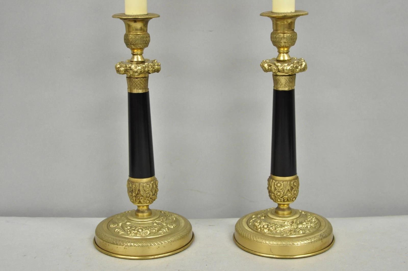 Unknown Vintage Warren Kessler French Empire Bronze Candlestick Small Table Lamps a Pair For Sale