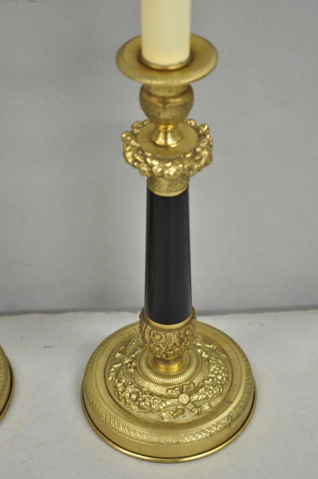 Vintage Warren Kessler French Empire Bronze Candlestick Small Table Lamps a Pair In Good Condition For Sale In Philadelphia, PA