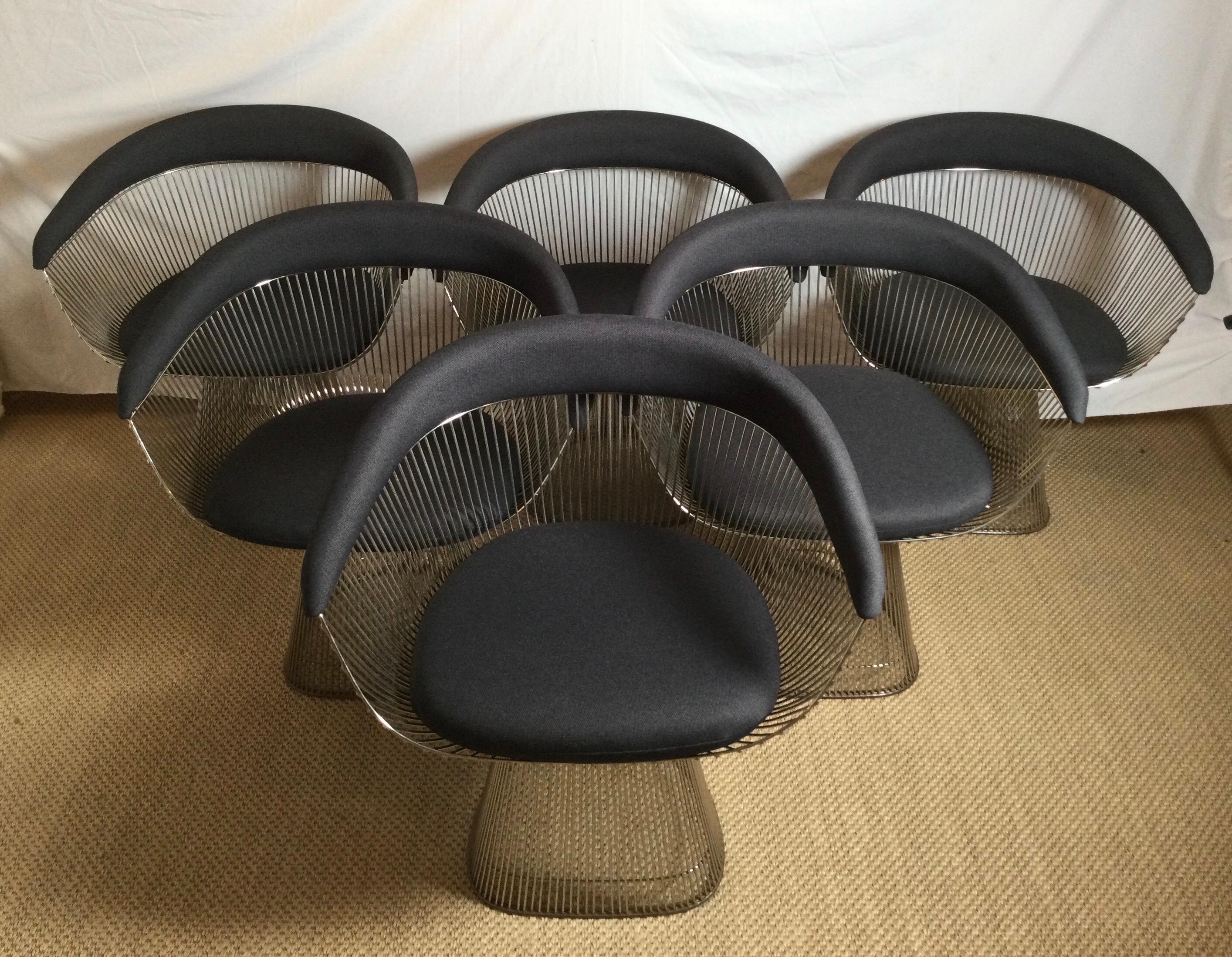A stunning example of the 1966 Warren Platner arm chair for Knoll, these chairs are timeless and integrate beautifully with many style tables. They function incredibly well as dining chars as they are extremely comfortable but can be used in other