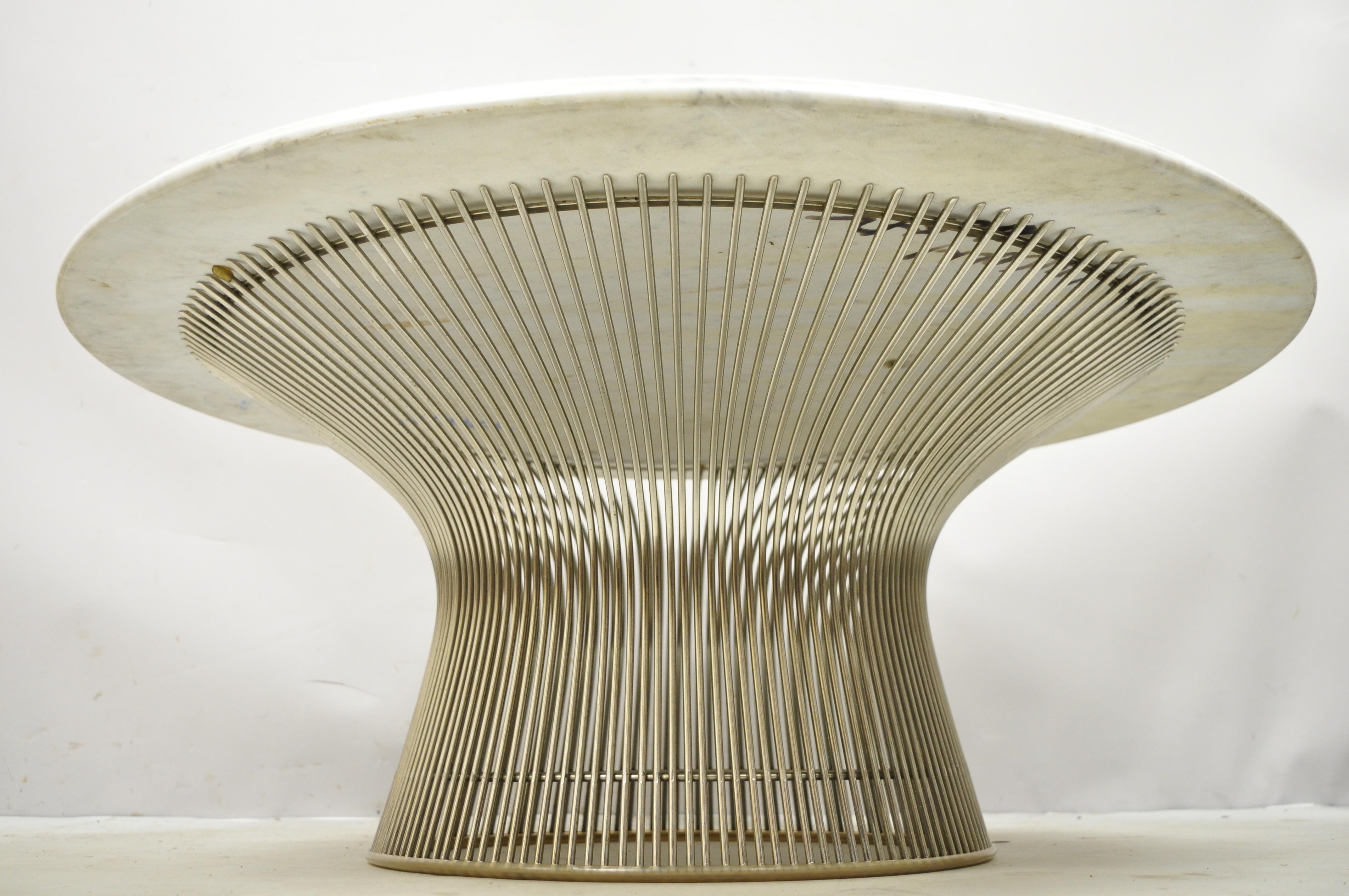 Table basse vintage Warren Platner pour Knoll en acier chromé et fil métallique rond avec plateau en marbre en vente 5