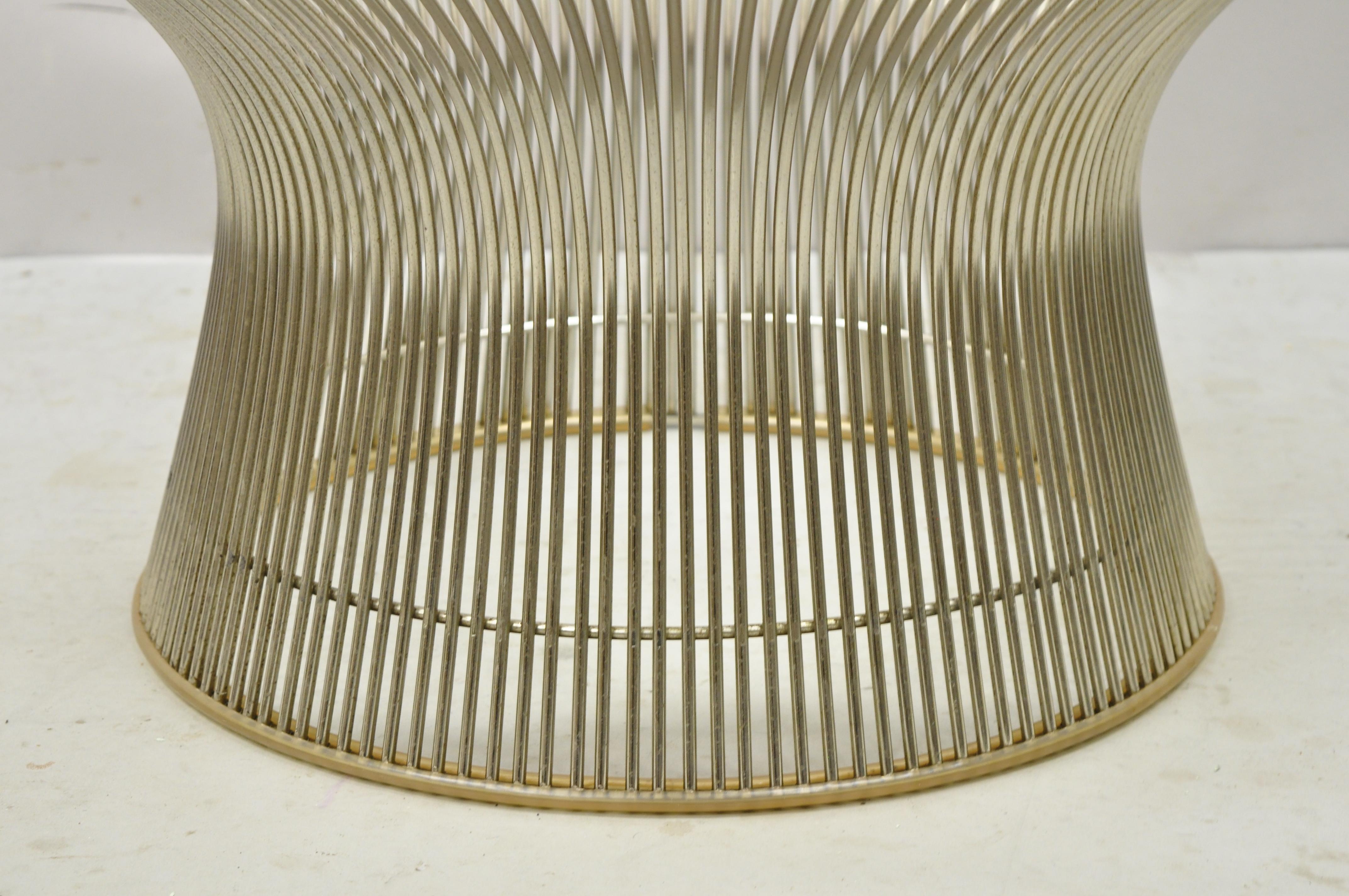 Vintage Warren Platner for Knoll Chrome Steel Wire Round Marble Top Coffee Table In Good Condition For Sale In Philadelphia, PA