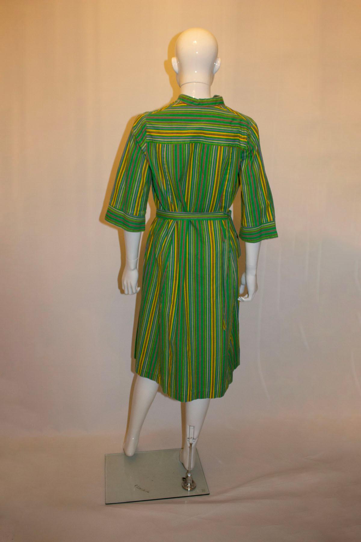 Green Vintage Warrender Cotton Stripe Dress For Sale