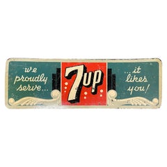 Vintage Wartime 7up "It Likes You" Fiberboard Advertising Sign