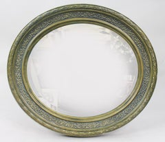 Vintage Washed Blue Gilt Framed Oval Mirror